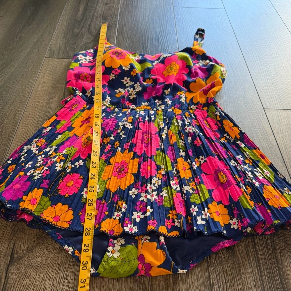 Sandcastle Vintage Floral Pleated Swim Dress Navy Pink Size 10 Retro Mod - Picture 11 of 16